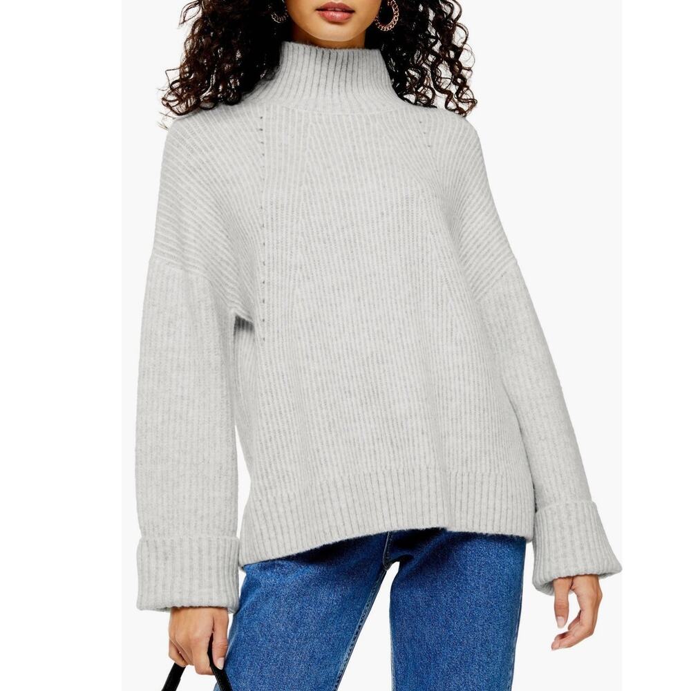 TOPSHOP Supersoft Wide Sleeve Turtleneck Sweater SZ L Grey Cozy Knit